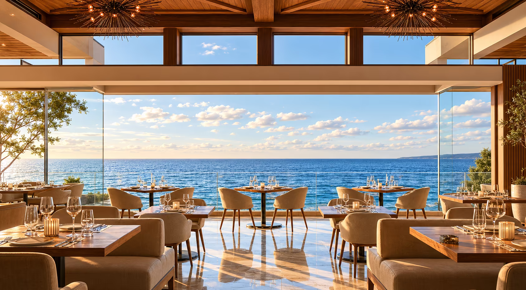 Creative agency Singapore — oceanfront fine dining brand experience at golden hour